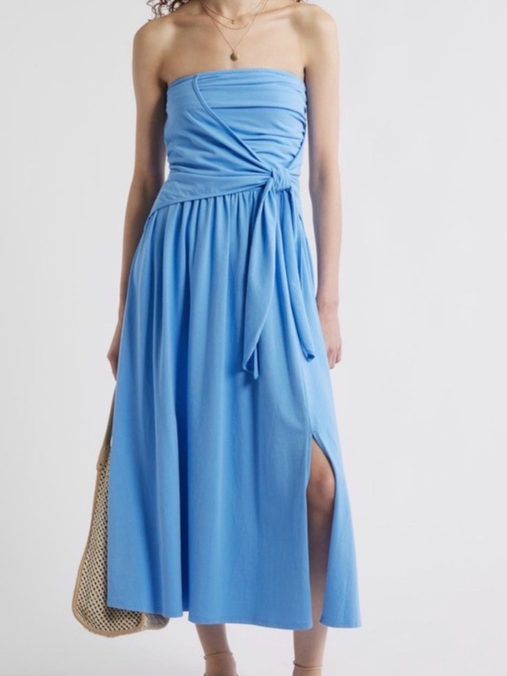 Treasure & Bond Strapless Royal Blue Tie-Waist Midi Dress